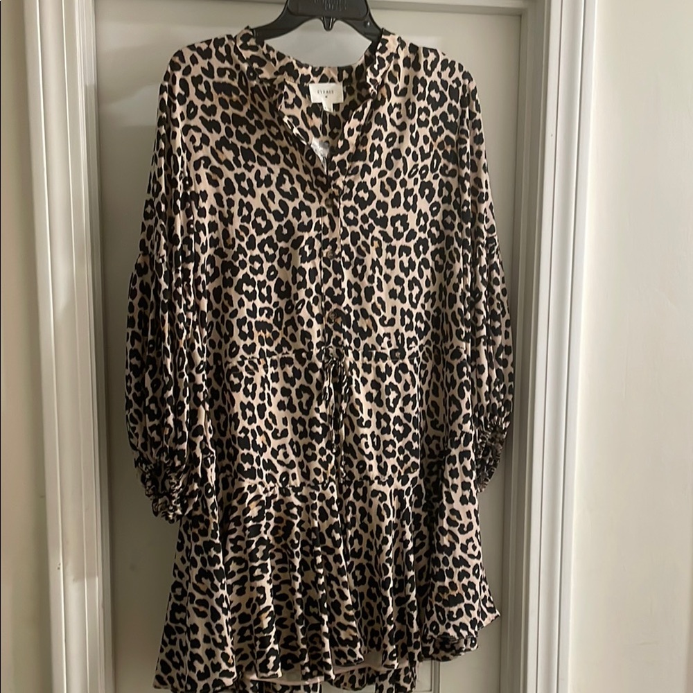 Everly Brown and Black Relaxed Tunic with Mandarin Collar